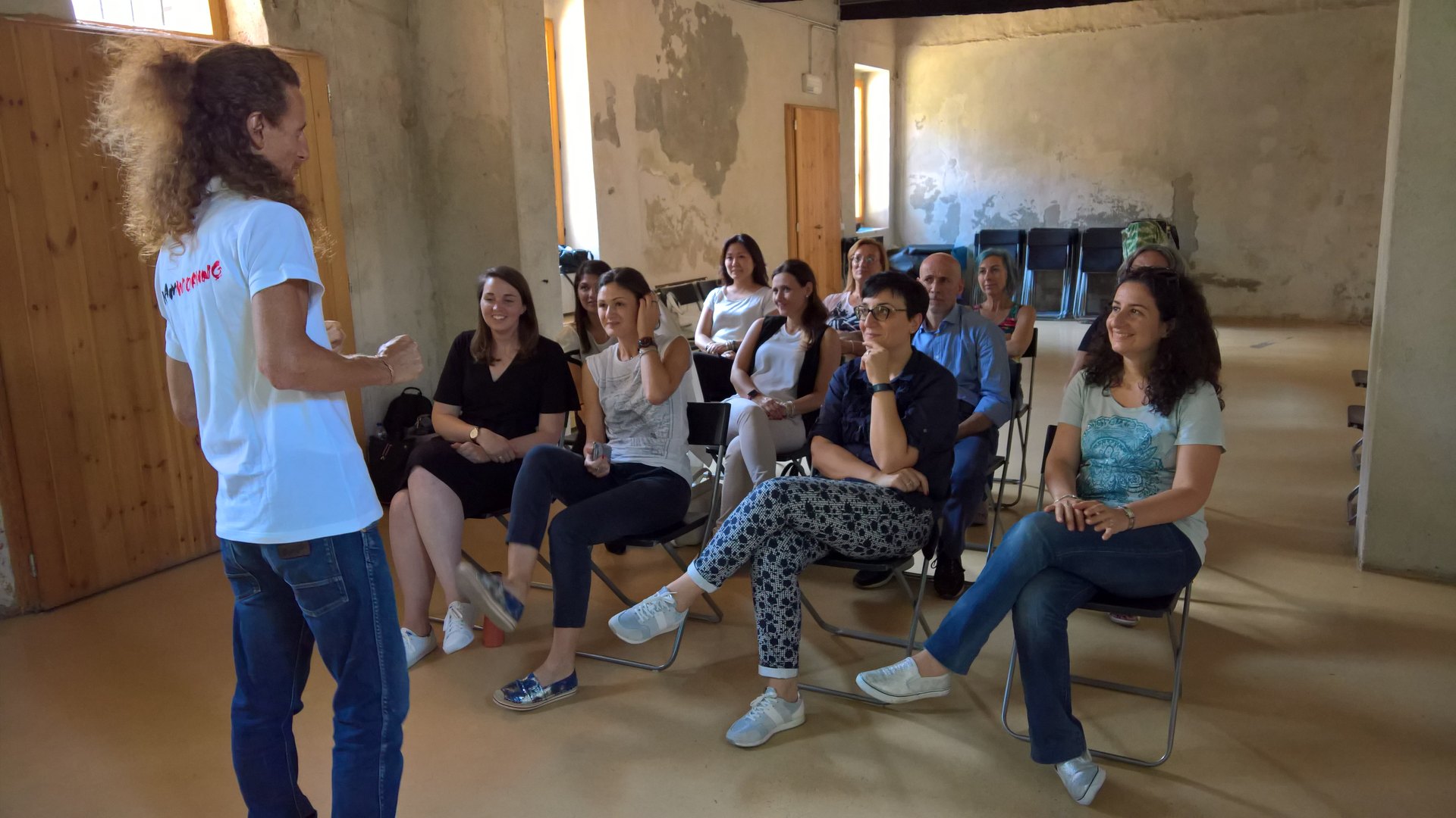 A trainer with the group during a team coaching session