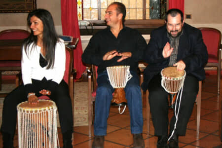 Teams performing on stage during a musical competition